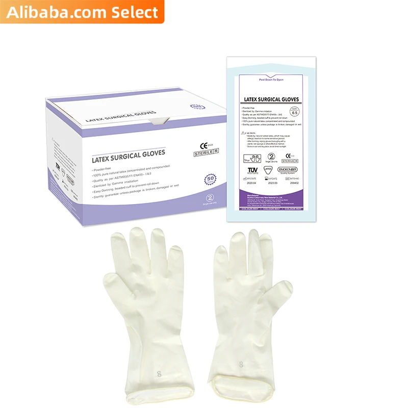 Customized Disposable waterproof latex powder-free sterilized medical surgical examination gloves