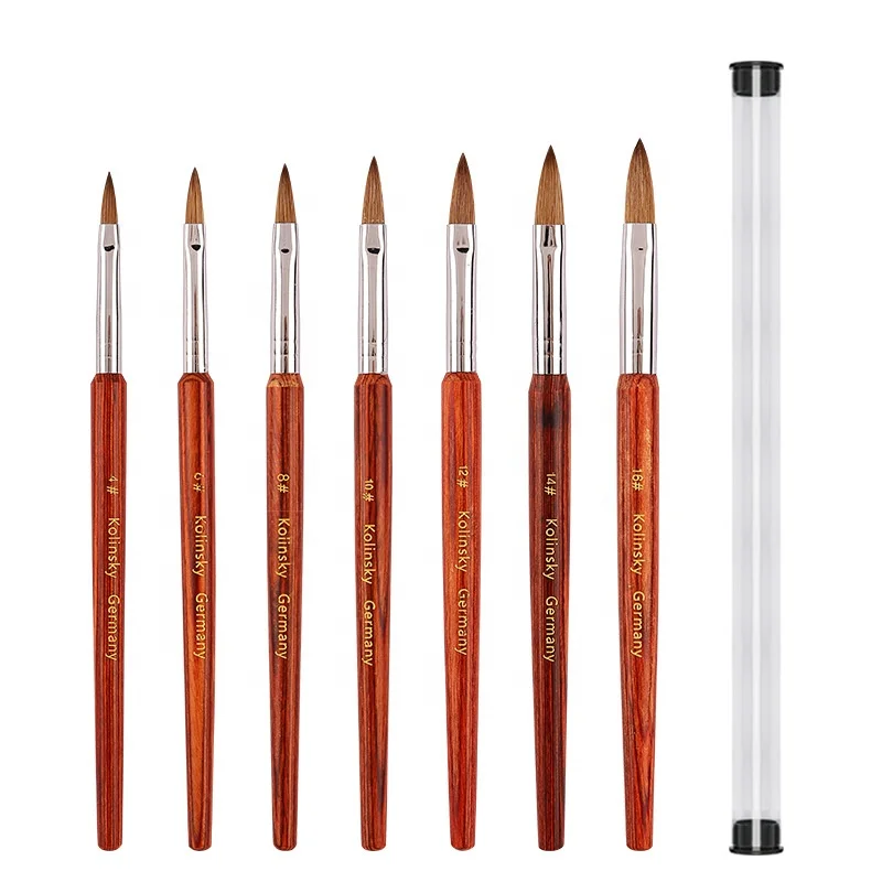 Professional Pure 100% Kolinsky Wood Handle Crystal Nail Brush Art Manicure Round Wooden Pen Acrylic Gel Extension Nail Brush