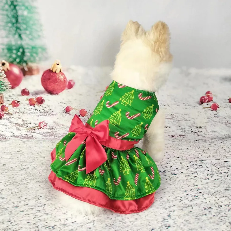 S - XL Holiday Series Christmas Pet Dress Adorable with Bowknot Decoration Holiday Clothes for Dogs Comfortable Xmas Puppy Skirt