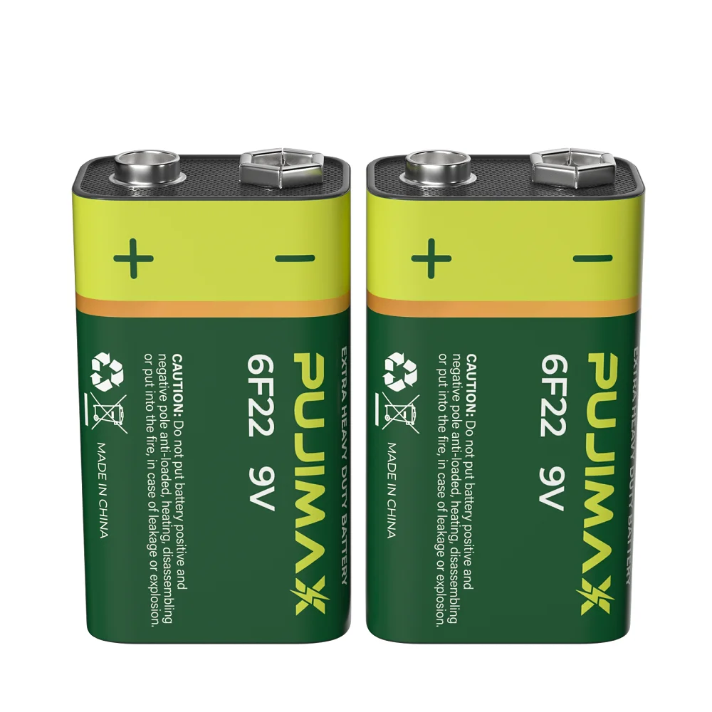 PUJIMAX 6f22 9v carbon dry battery 2pcs extra heavy duty 9v battery pack carbon battery 9v for wireless microphone smoke alarm