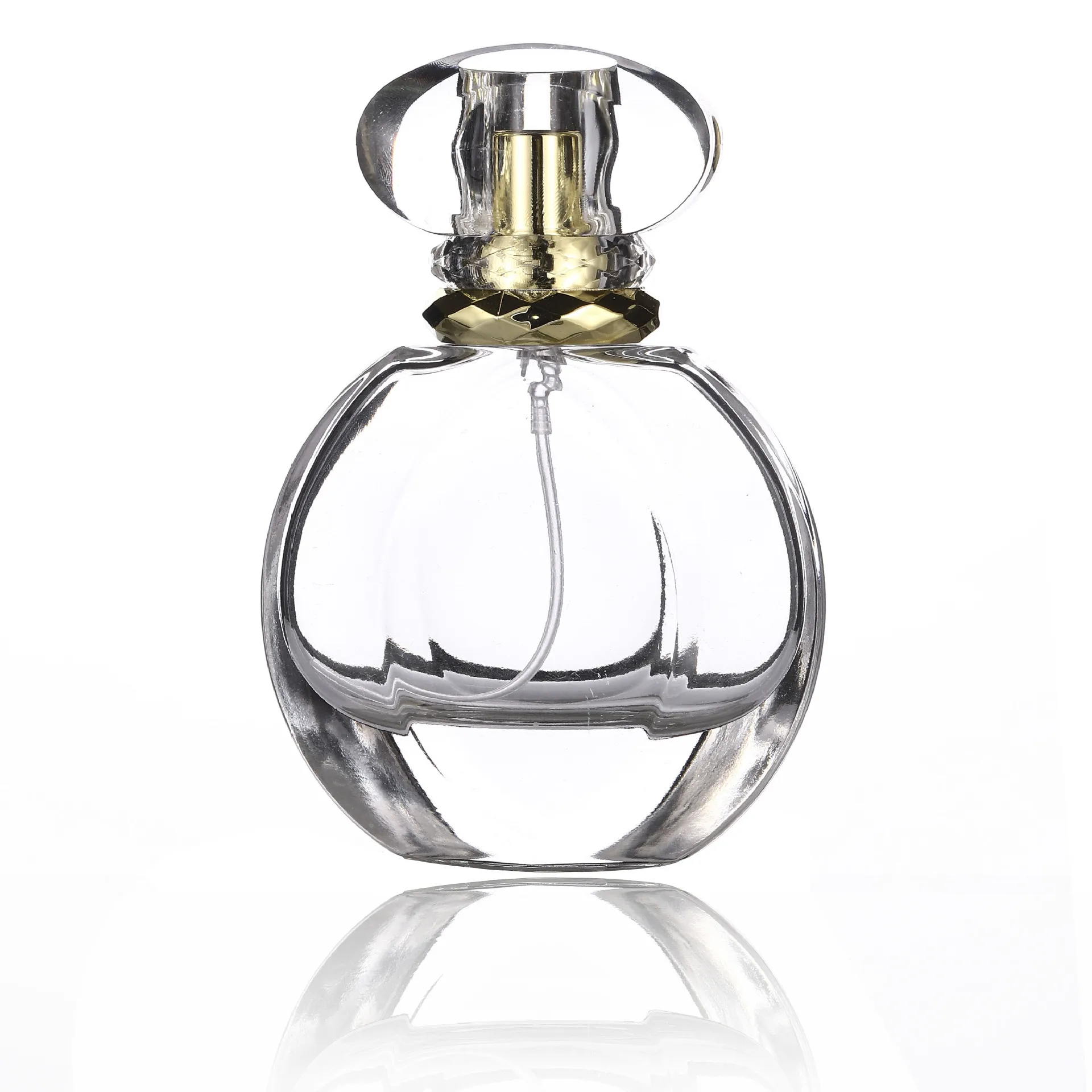 Perfume Bottles 50ml Round Ball Embossed Crystal Perfume Glass Bottle with Pump Spray
