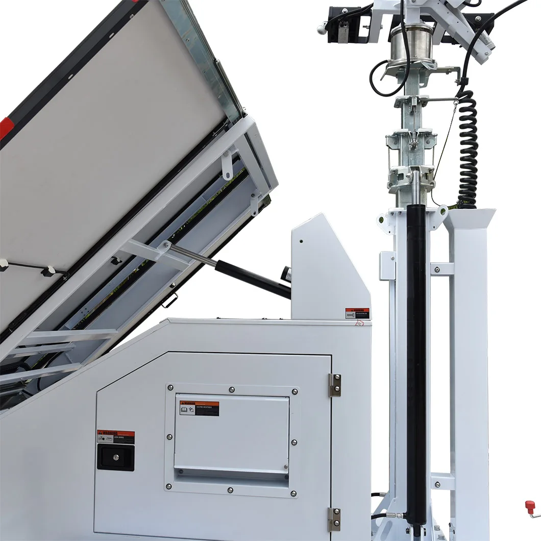 Solar light tower hydraulic mast 600W LED lights 6 batteries retractable solar panels