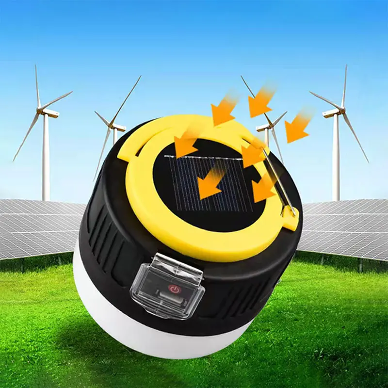 Solar Charging Ball Bulb Camping Lamp with Hook, Mobile Portable Outdoor Emergency Lamp for Night Market