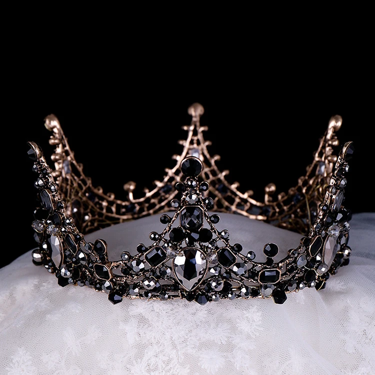 
Wedding Bride Hair Tiaras Jewelry Crystal Vintage Elegant discount Handmade Black Bridal Crown 