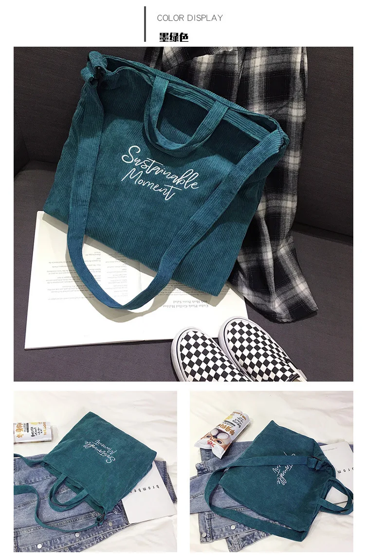 Women Corduroy Canvas Tote Ladies Casual Shoulder Bag Shopping Shopper Hand Bags For Female Messenger Korean Fashion Handbag Bag