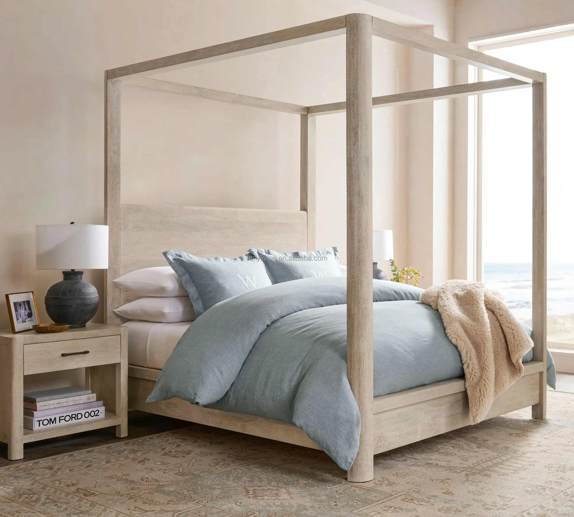 Ferly High Quality Modern American Furniture Home Bed King Size Wood Frame Double Bed Furniture