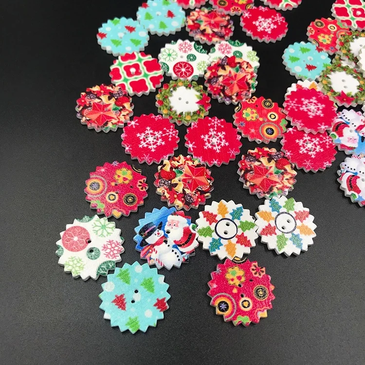 24mm painted Christmas wooden buttons DIY shirt printed buttons