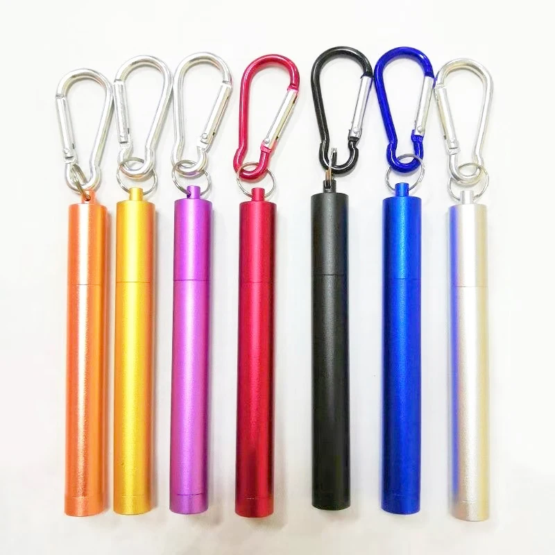 Custom logo Stainless Steel Telescopic Drinking Straw Portable straw For Reusable Collapsible Metal Drinking Straw With Brush