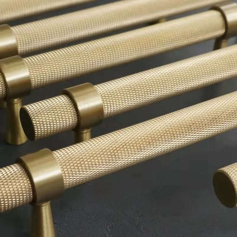 Europe American style decorative knurled solid brass ring leg furniture cabinet T bar brass cupboard wardrobe handle