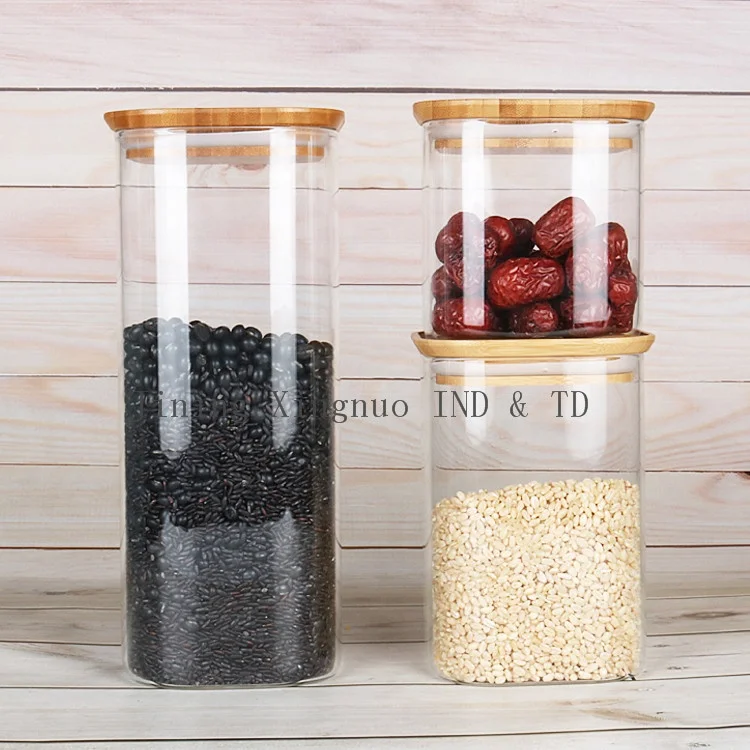 High Quality Square Shape Big Size Glass Jar/Borosilicate Glass Food Container With Bamboo Lid