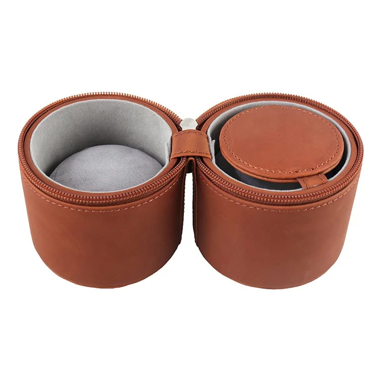 ISO9001 OEM custom luxury leather travel watch case with sponge watch packing box factory zipper leather rolling watch case