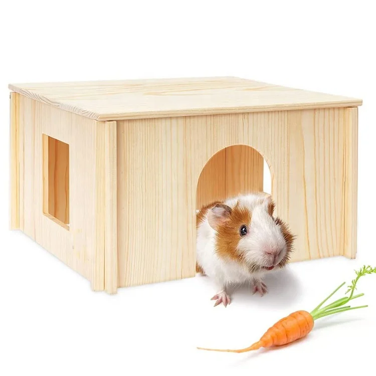 Wooden Hut with Windows Detachable Wood House for Guinea Gigs, Hamsters, Chinchillas