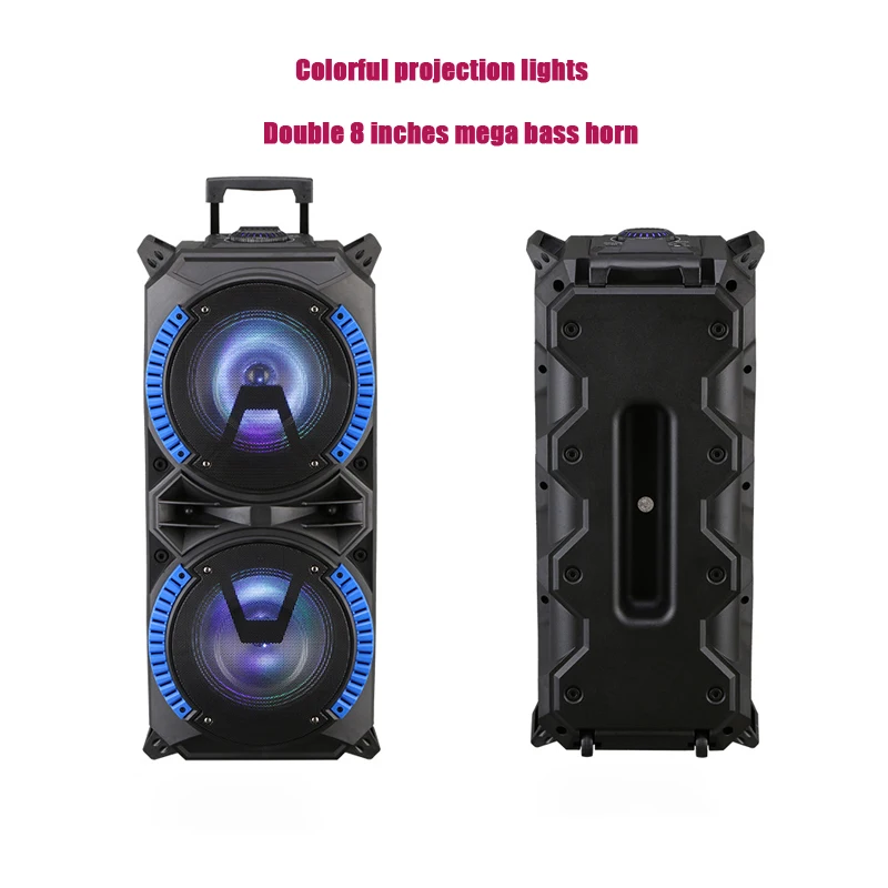 Double 8 Inch Portable Speaker System USA Hot Selling Party Cheap Big bass Loud DJ trolley Speaker With USB And LED Light