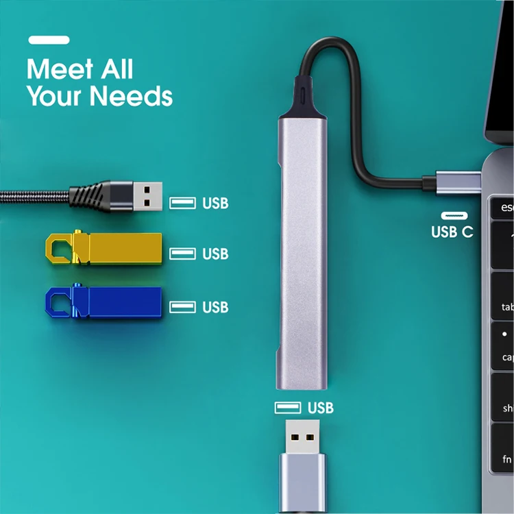 USB Adapter 4 in 1 3.0 New Desgin Type c 4 Ports USB Hub  Multi Function USB HUBS