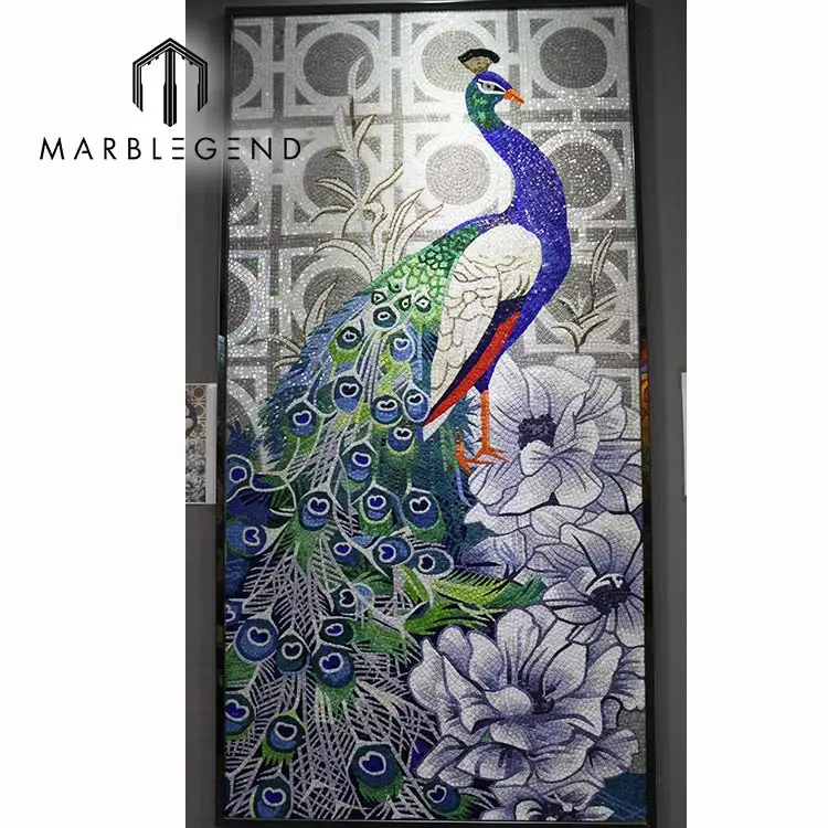Decorative Artistic Mosaic tiles Background Mural Wall pattern Peacock Mosaic Tile