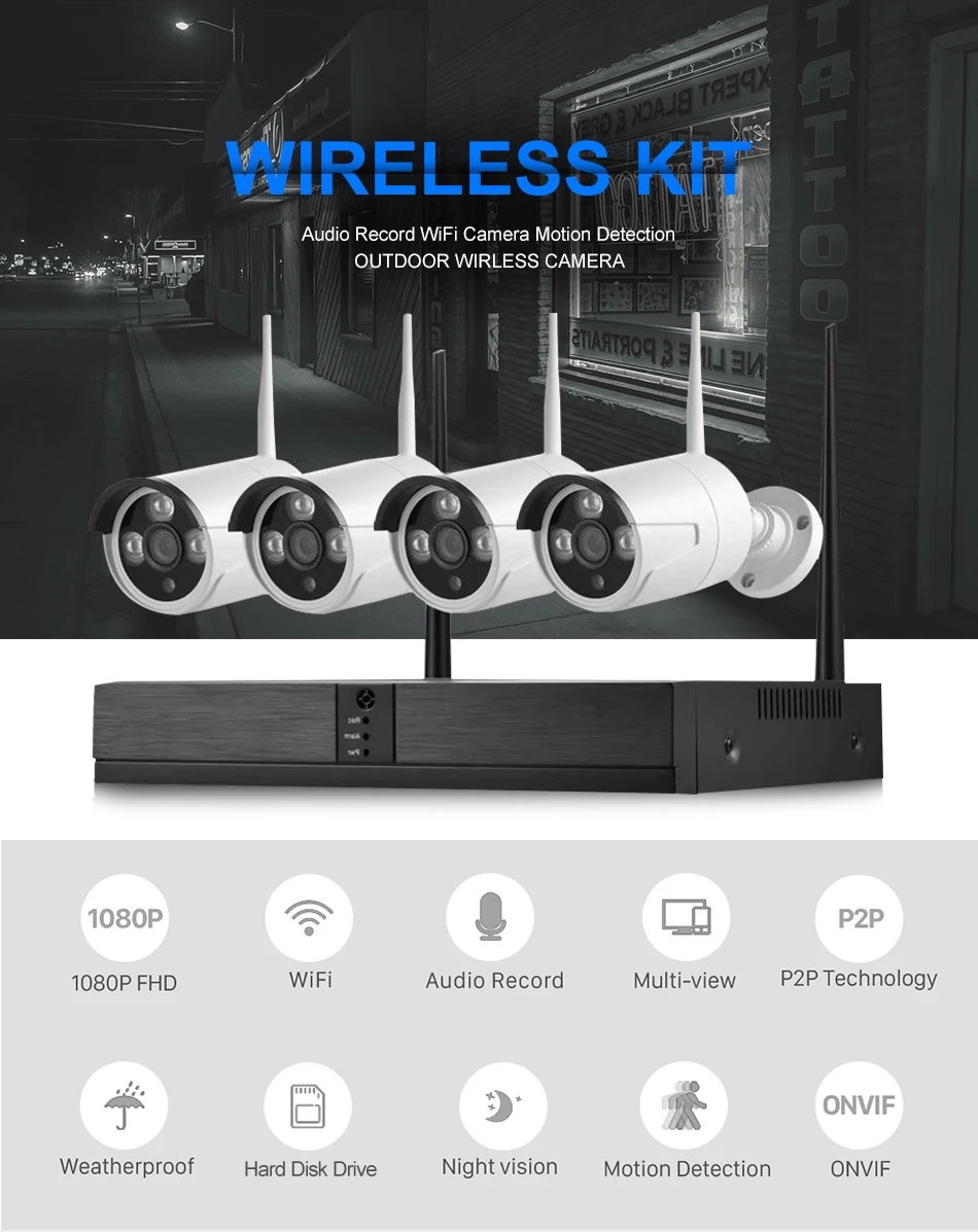 
1080P 2MP Wireless Wifi NVR Kit Cheap Cctv+Camera Indoor/Outdoor Waterproof IP66 No Wiring Factory Outlet Wholesale OEM NVR Kits 