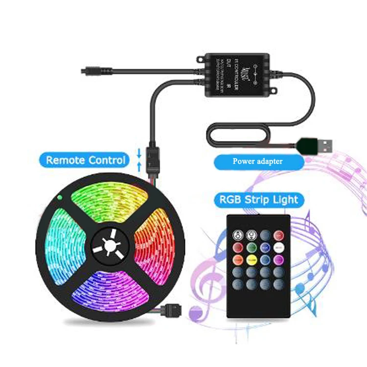 hot high quality IP65 waterproof USB 5V TV light music controller 5050 SMD RGB LED strip kit with color box