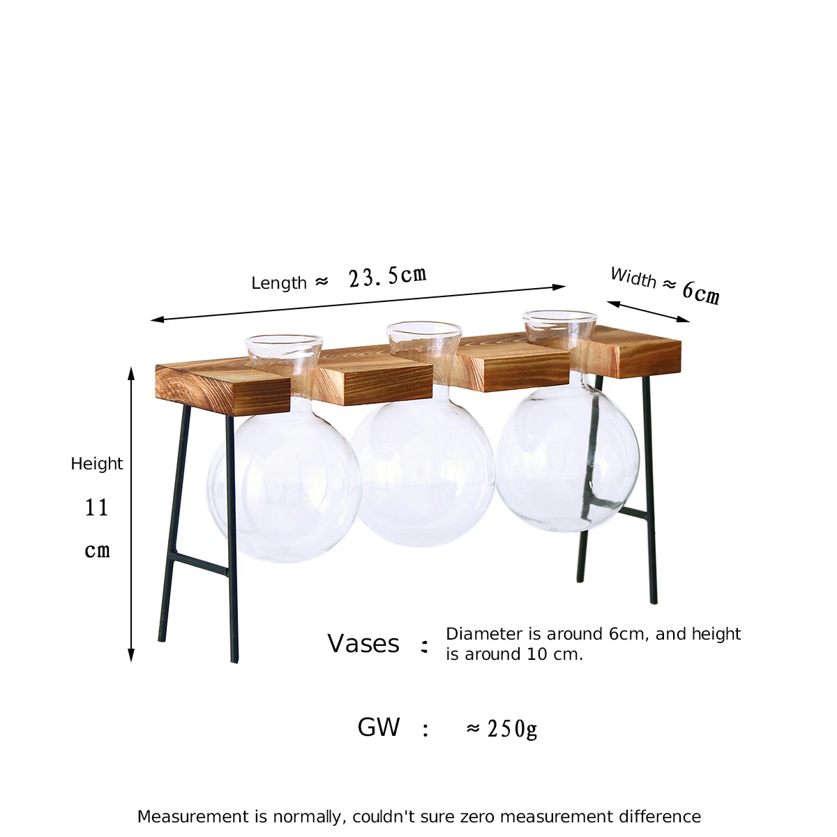Indoor Decoration Metal Wooden Frame Terrarium Glass Plant Pot Water Plant Stand