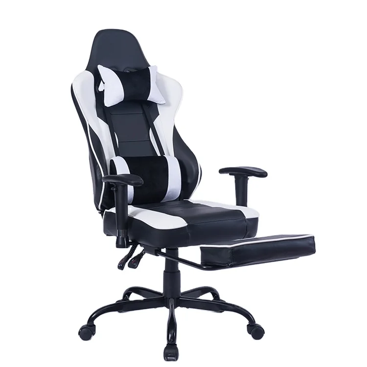  Гоночный игровой стул 8280 VON RACER из черной искусственной кожи с подставкой для