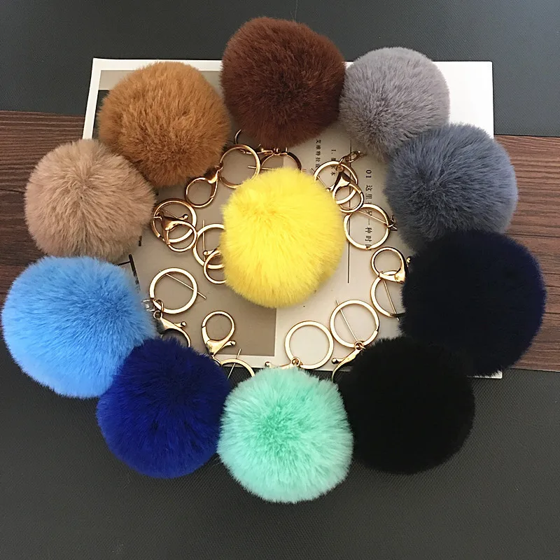 8cm Bag Pendant Charms Chain Faux Fox Rabbit Fake Fur Fluffy Keyring Pompom Keychain