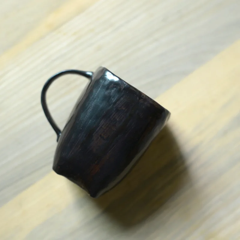 Handmade rough Pottery Mug creative square 300ml milk cup custom ceramic coffee cup  with handle