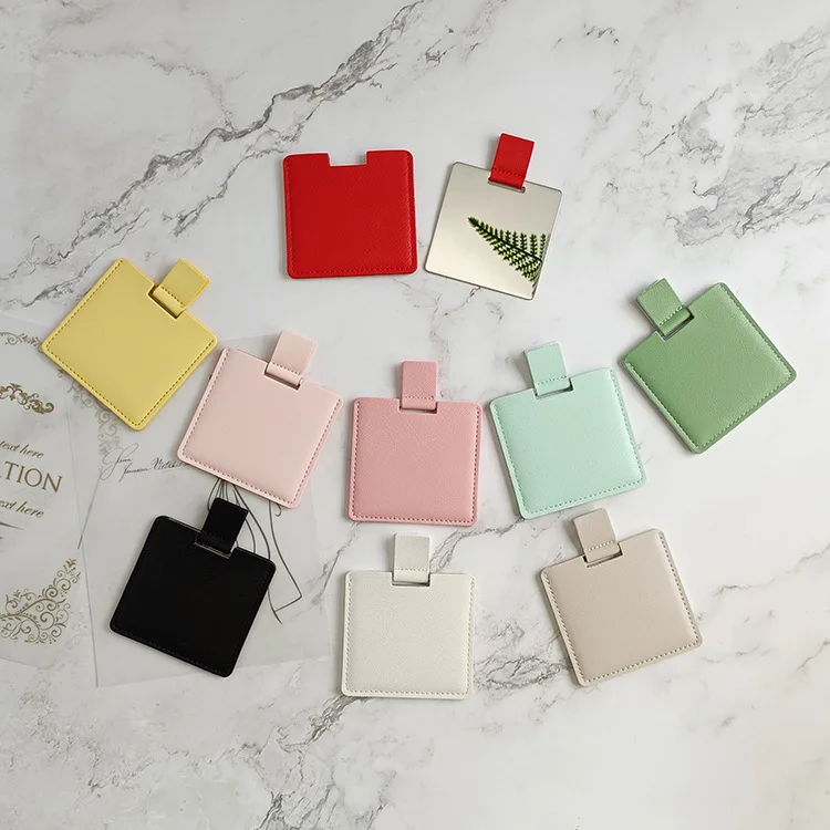 AHMH High Quality PU Leather Unbreakable Make up Pocket Mirror Cosmetic Mirror Multi-function Pocket Makeup Mirror