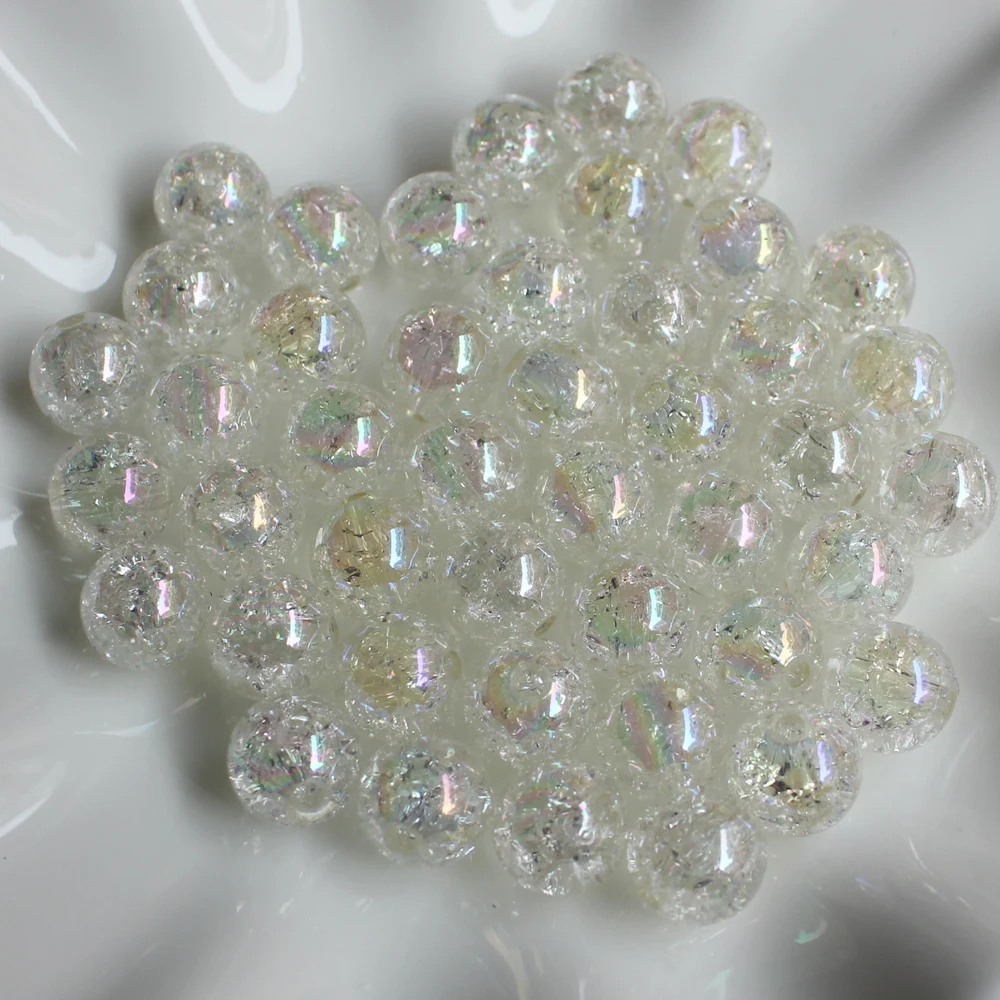 Wholesale 12mm Sparkly Colors Inside Transparent Crackle Beads Round Bubblegum Ball Beads Charms Bracelet Beads Jewelry Making