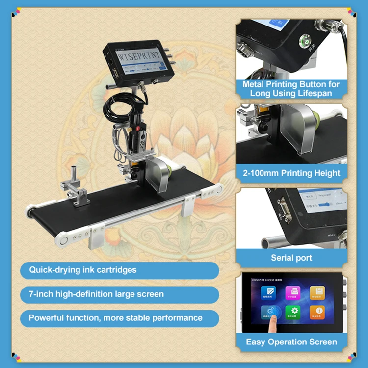 WISEPRINT 7 Inch HD Touch Screen Automatic Coding Machine Online Thermal Inkjet Printer