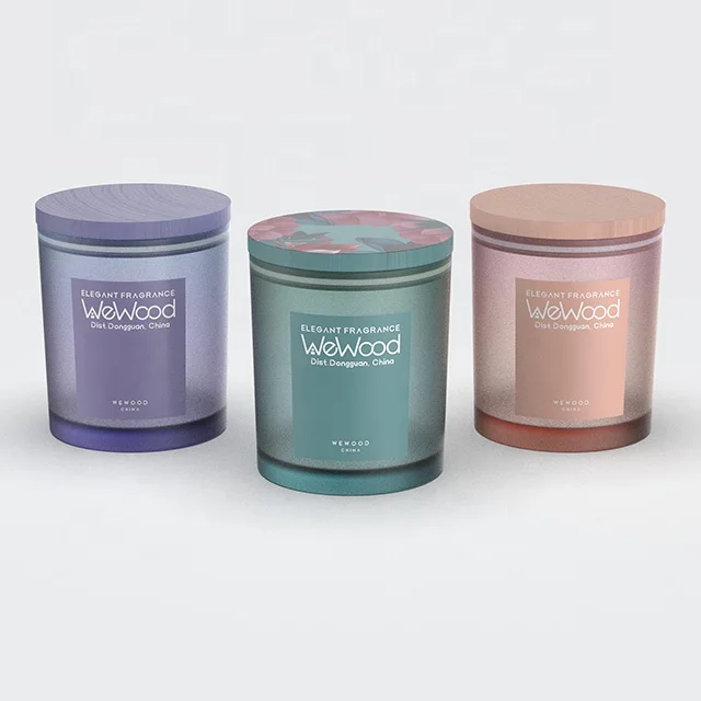 Purple Empty Scented Matte Candle Container Colored Frosted Wooden Lid Glass