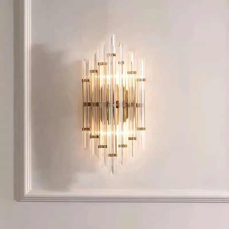 new designed modern creative china crystal golden color wall lamp for interior bedroom lighting decor
