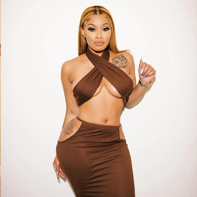 Пикантная Клубная одежда, женское летнее платье, укороченный топ с лямкой на шее, облегающая юбка, комплект из двух предметов с юбкой