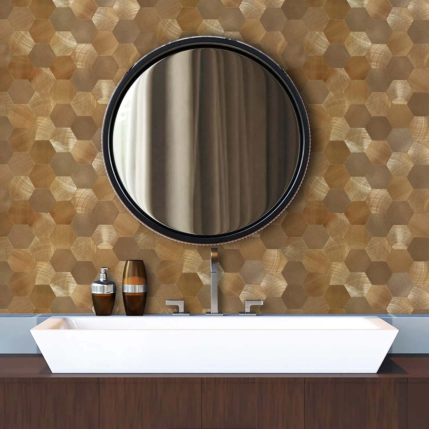 The Best Seller Copper Hexagon Peel and Stick Metal Tile Self Adhesive Wall Tiles for Effortless Home Style Transformation