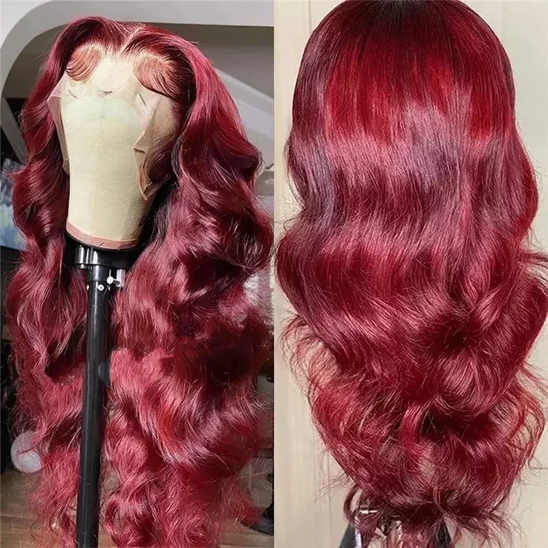 Natural Hairline Ombre Brazilian Cuticle Aligned Virgin Hair Vendors Body 99j burgundy Red Color Lace Front Wig Human Hair