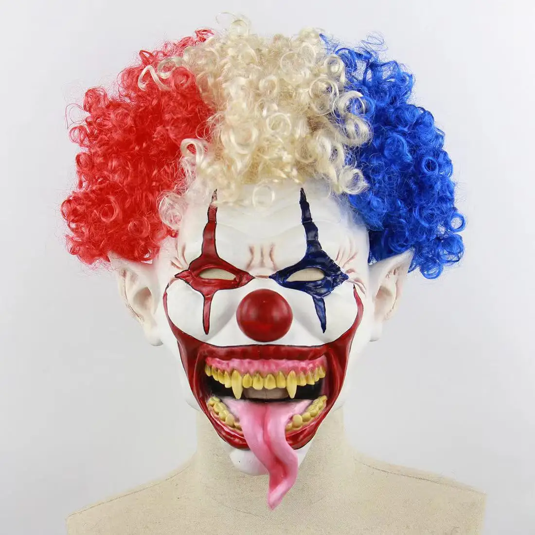 Wholesales Horror Clown Mask with Wig Latex Scary Halloween Carnival Scary Clown Costume Full Head Mask For Disguised Party Prop
