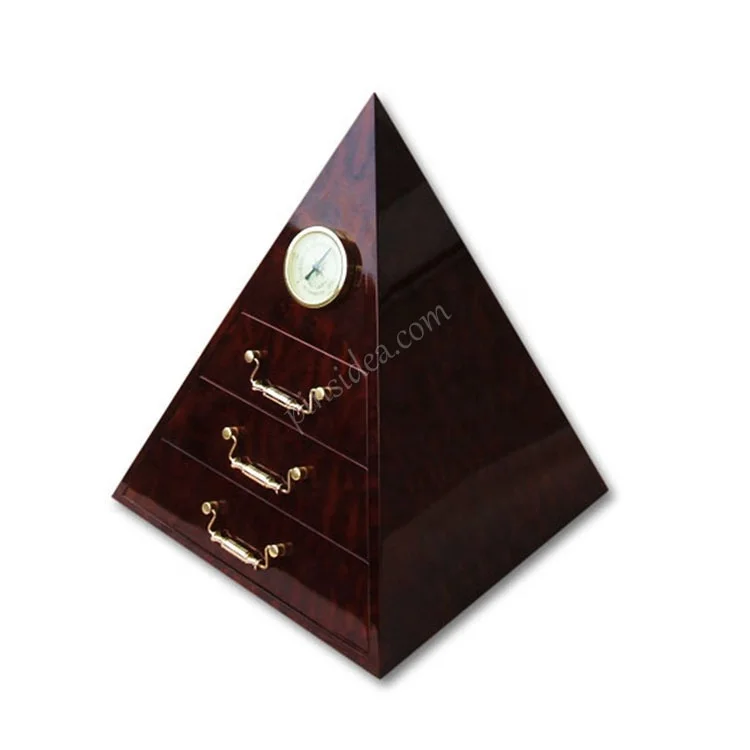 
High grade high gloss paint solid wood pasted cedar pyramid multi-layer drawer cigar moisturizing box 