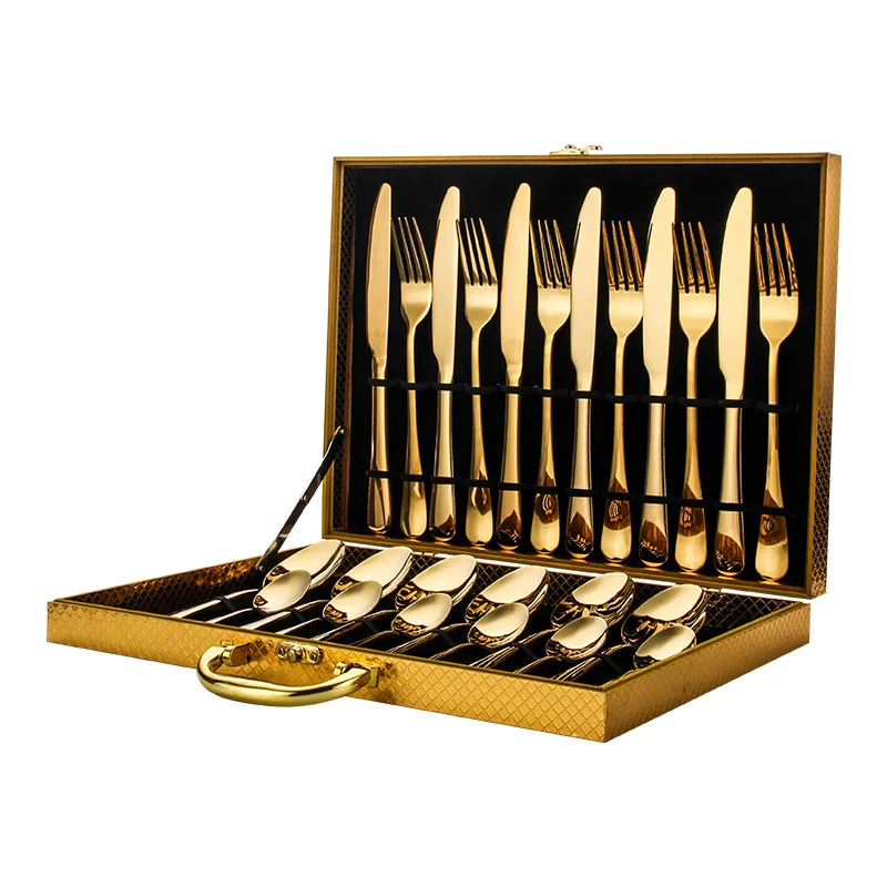 
Amazon Plated Gold Flatware PVD Titanium Fork Spoon Knife Stainless Steel Cutlery Set Kichan Set For Wedding 