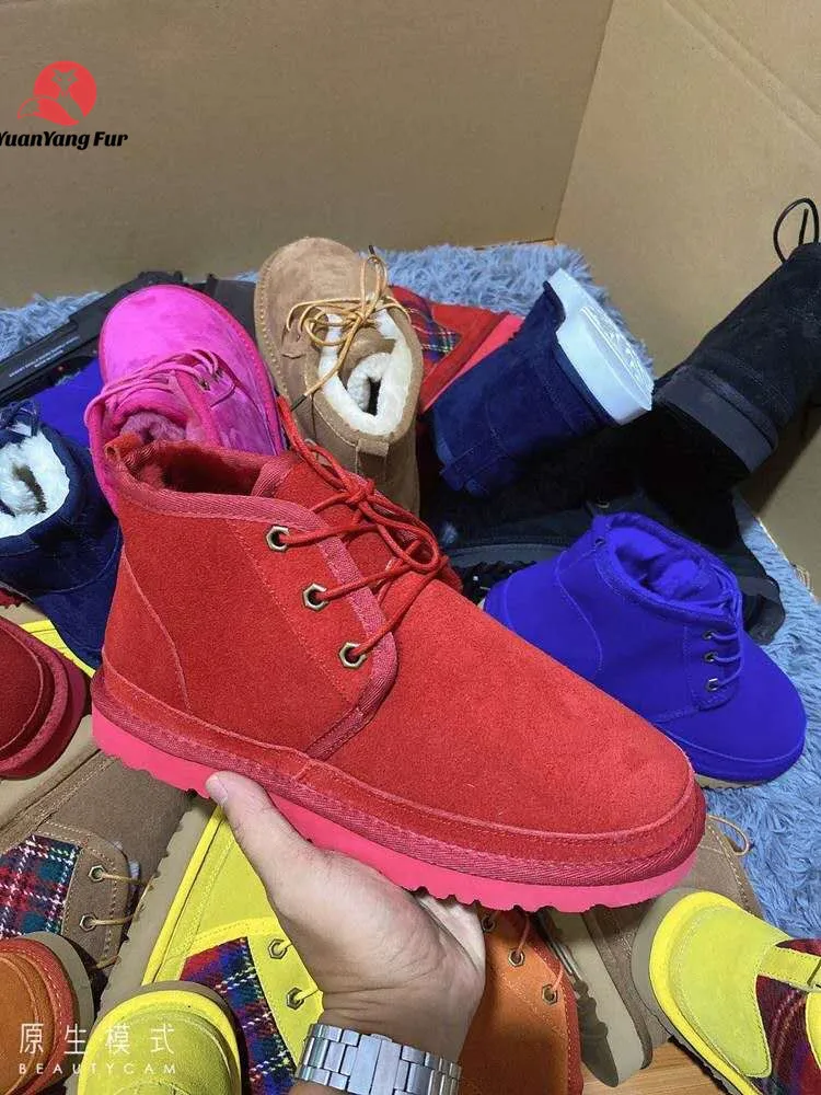 Mens womens kids red blue brown color real sheep skin plush fur snow winter warm boots  wool boots