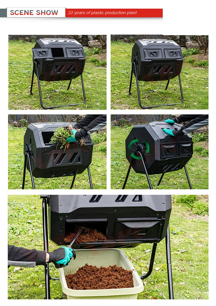 160l 37gallon Outdoor Garden Rotating Rolling Compost Twin-bin Chamber Tumbler With Stand