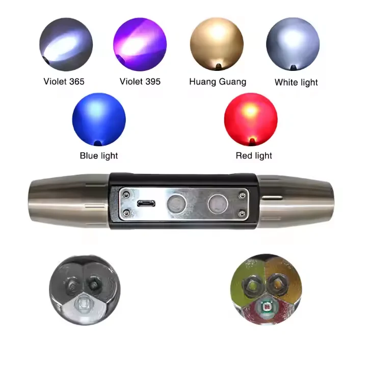 USB C White Yellow Blue Red UV 6 Light Flashlight For Gem Amber Jade Identification 365nm 395nm LED Torch 6 IN 1 LCD Display