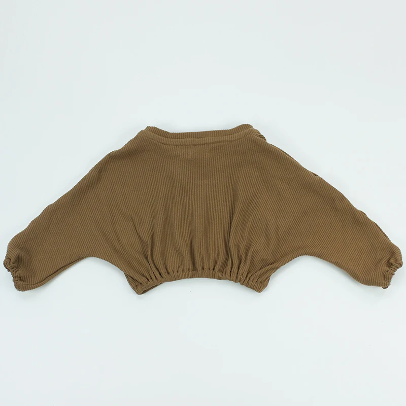 
Wholesale Fashionable baby clothes brown ribbed cotton unisex top string 
