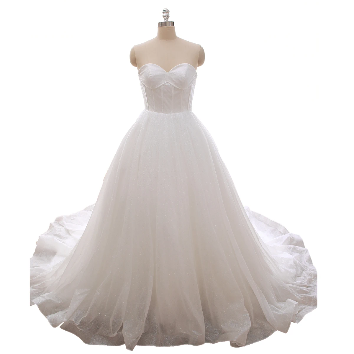 Chic robe de mariage wholesale sparkly ball gown horsehair sweetheart strapless corset plus size women   white tulle dress for