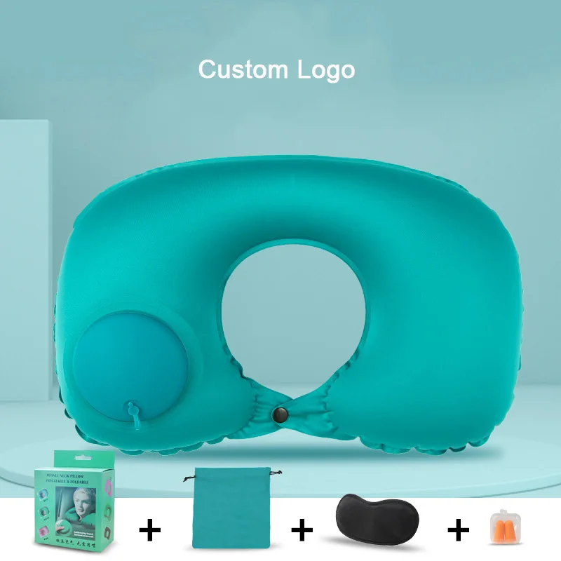 Portable Folding Essential Automatic self-inflating press Air Filled Inflatable Travel Neck U-Shaped Pillows for Adult