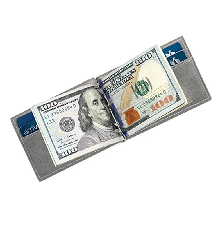 
Factory Wholesale Business Travel Waterproof RFID Genuine Leather Men Money Clip Card Wallet With Double Flap Design 