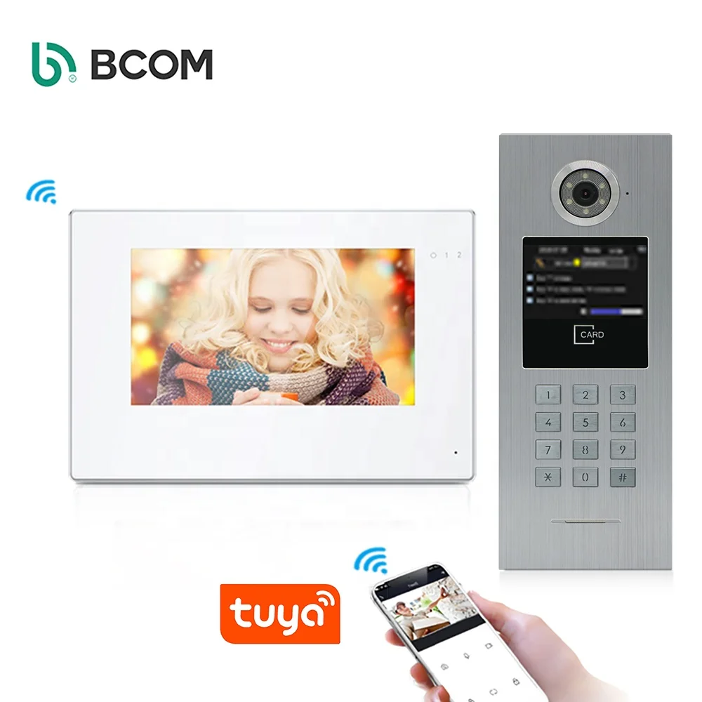 Bcom multi apartment tuya wif unlock ip video door phone intercom system tuyasmart visual doorbell doorphone kit