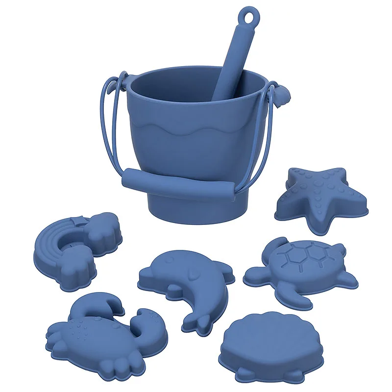 Summer Hot Sales Outdoor Eco Friendly Baby Sand Mold Bpa Free Silicone Beach Bucket Toy Set for Kids Beach Toys Set Wholesale