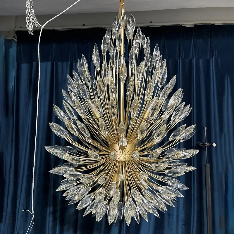 Modern Lily Buds Hotel Home Ceiling Hanging Pendant Light Gold Silver Flower Luxury Elegant Crystal Chandelier for Home Villa