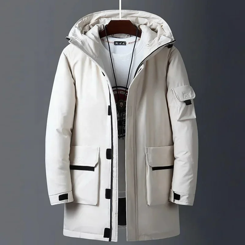 2023 New Winter Jackets Men White Duck Warm Hooded Long Down Jacket Autumn Casual Top Parka Male Black Fluffy Coat for Men