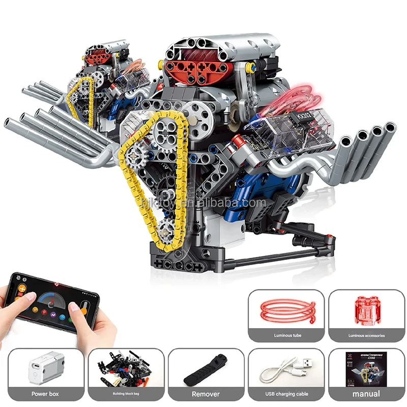 V8 Набор для строительства двигателя 665 шт. имитация механического строительного блока Игрушечная модель строительный комплект с силовым