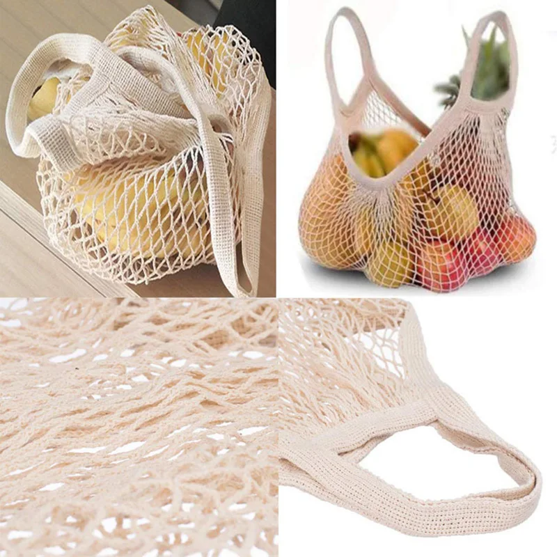 GOTS Organic Custom Biodegradable Reusable Canvas Shopping Net Tote Cotton Mesh Pouch Bag With Drawstring