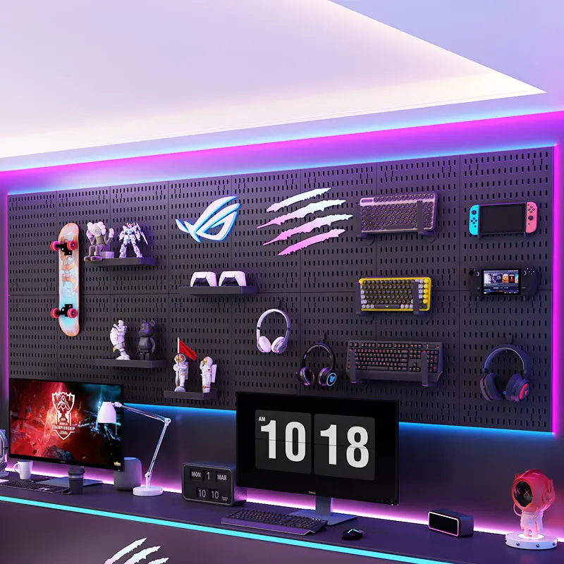 Modern Single-Tier Pegboard Wall Storage Organizer Efficient Space Saver Household Cleaning Spice Multifunctional Tableware